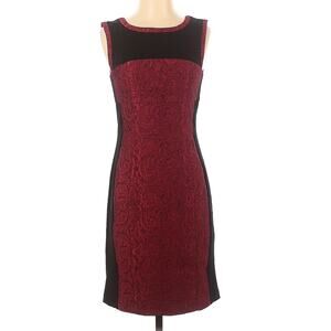 Yoana Baraschi Lace Sheath Dress Maroon Red Sleeveless Crew Neck Zip Sz 4